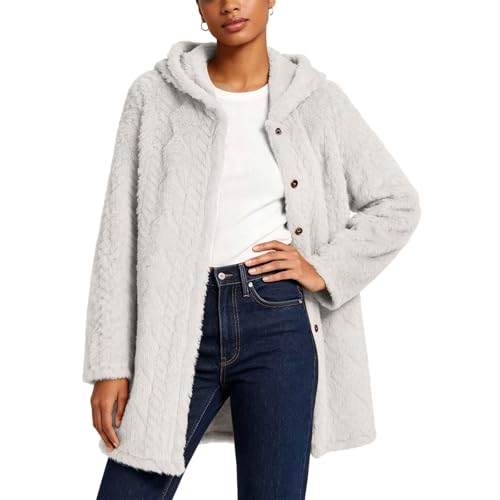 Image of Flodxo Womens Teddy Hoodies Fluffy Fleece Coats Winter Warm Sherpa Jacket