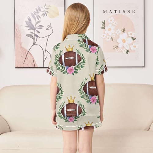 ALAZA Crown American Football Retro Satin Pajamas Set Short Sleeve Button Down Sleepwear Summer Pjs 2 Piece4