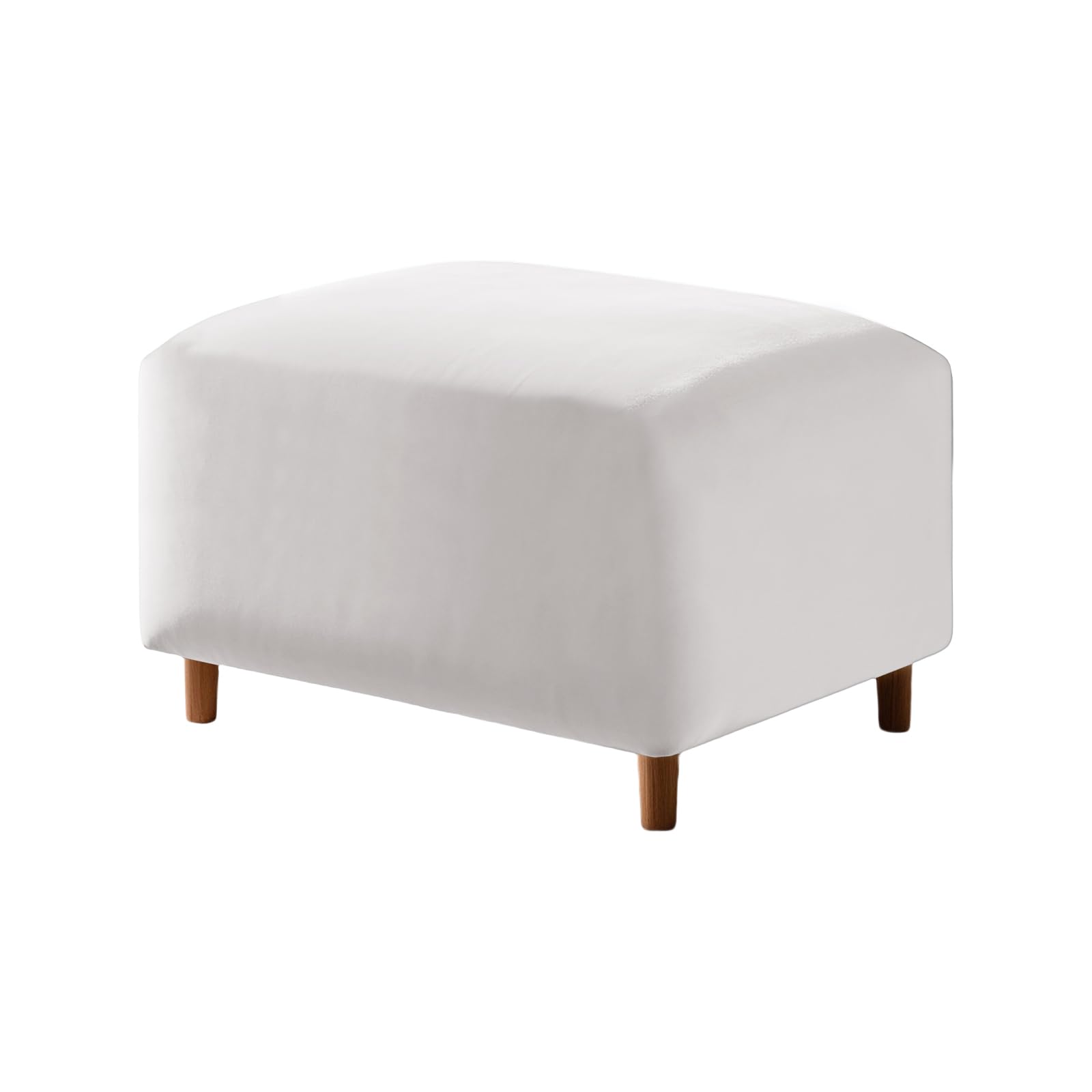 UNBBRRL Footstool Cover with Cushion Cover, Velvet Ottoman Protector Covers, Removable Pouffe Cover with 4 Ties for Living Room (White,Rectangle(1pc))