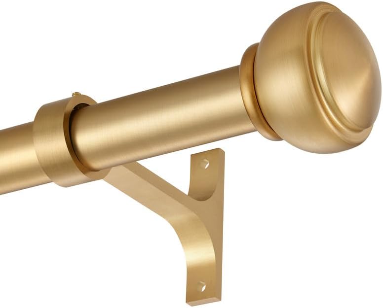 Heavy Duty 1 Inch Diameter Single Curtain Rods, Warm Gold Decorative Drapery Rods with End Cap Finials, Curtain Rods for Windows 72 to 144 Inch, Telescoping Wall Mount and Ceiling Mount Curtain Rods Warm Gold 72-144"