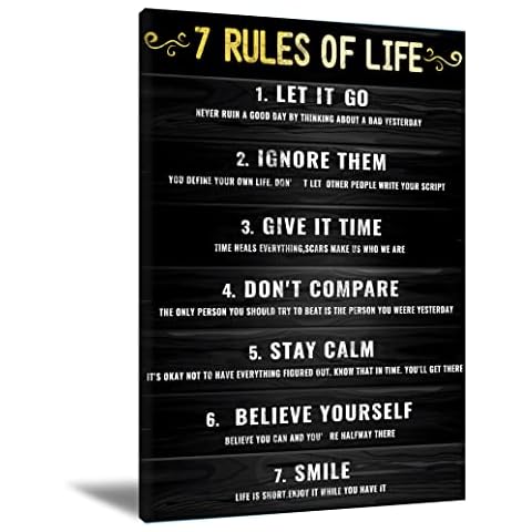 Inspirational Quotes Wall Art for Office 7 Rules of Life Motivational Quotes Wall Decor Poster Canvas Prints Unframed Positive Quote Home Decoration ​Motivational Quotes Black Modern Home Artwork Cover