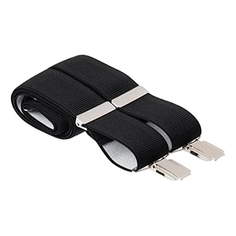 XL Black Plain Trouser Braces Ribbed Elastic 35mm 4 Silver Clips 48 Inches Long (XL - 48 Inches Long, Black) Cover