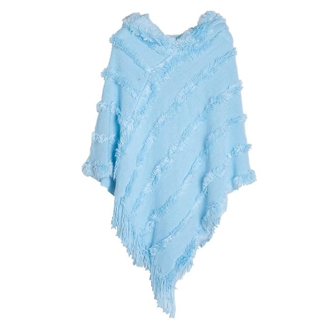 bold n elegant Woolen Warm Winter Hooded Poncho Mid-Thigh Cape Coat With Fur Tassel Fringe Hem & Hoodie For Women-picture-42