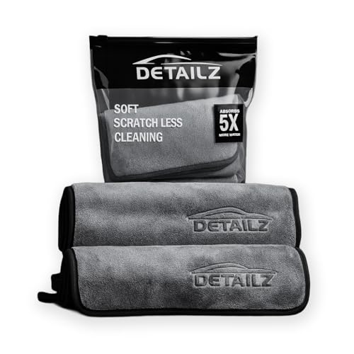 Image of DETAILZ 500 GSM Microfiber Cleaning Cloth for Car, Bike & Home | Ultra Soft Lint-Free Microfiber Towel | Double Sided Extra Thick Plush for Scratch-Free Drying & Detailing-40x40 cm (Pack of 2, Grey)