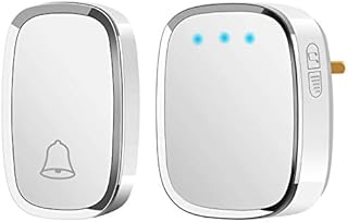 Wireless Doorbell, Portable Weatherproof Wall Plug-in Cordless Door Bell Chime Kit at 1000-feet Range with 36 Tunes, LED Indicator, 4 Volume Level, 1 Push Button & 1 Receiver Requiring No Battery