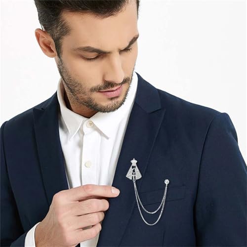 Image of 2PCS Crystal Hanging Chain Brooch Suit Pin for Men Women Vintage Crown Cross Star Diamond Broochs Gold and Silver Wedding Brooch for Clothes Dress Hats Bags Accessory