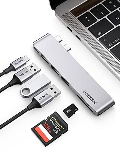 Adaptadores Usb Mac UGREEN HUB USB C 6 En 2, Adaptador Macbook Air M1 a 3 Puertos USB 3.0, Lector de Tarjeta SD TF, USB C Thunderbolt 3 100W...