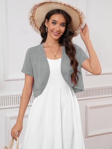 Image of Heymoments Women's Short Sleeve Bolero Shrugs Lightweight V-Neck Open Front Cropped Cardigan (S-2XL)