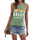 Beach Tank Tops for Women Vacation Mode Pattern Print Tops Summer Hawaiian Party Trip Sleeveless Family Travel Matching Tees Tops Summer Vibes Tanks(Pale Green-XL)
