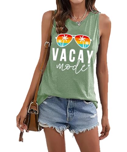Image of Vacay Mode T Shirts for Women Summer Beach Hawaii Vacation Short Sleeve Tops Holiday Cruise Getaway T Shirts
