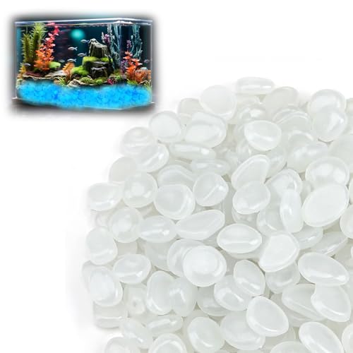 200Pcs Glow in The Dark Pebbles,Gravel for Fish Tanks, Mini Decorative Glow Rock Stones for Fish Tank, Pebbles for Plant Pots,Fish Tank,Flowerpot, Aquarium Fish Tank (White)
