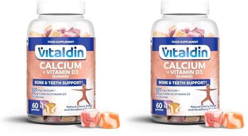 VITALDIN 60 Gominolas de Calcio & Vitamina D3, 500 mg, 1.000 IU por dosis – (30 días) sabor Frutas – Ayuda a mantener huesos y dientes – Sin Gluten – Apto para Niños & Adultos (Paquete de 2)