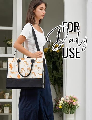 Bolso tote de lona con diseño de gato naranja para mujer, con cierre de cremallera superior y correa para hombro, ideal para cumpleaños, Día de la Madre y Navidad miniatura 3