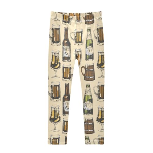 CaTaKu Girls Leggings Beer Vintage Bottle Leggings for Girls Kids Athletic Workout Yoga Pants Size 4-10T
