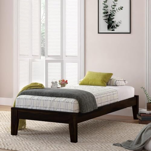 Image of Sheesham Wood Single Size Bed Without Storage Solid Wood Cot Palang Wooden Bed for Bedroom Home Living Room (Walnut) (188x97x38cm)(Suggested Matters Size 72x36inch)