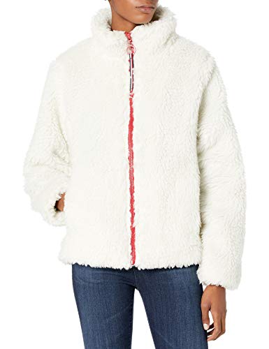 Tommy Hilfiger Women's Solid Sherpa Zip Front Jacket, Sailcloth, Large