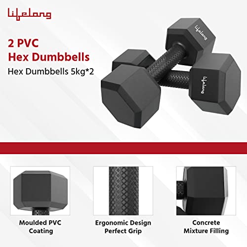 Lifelong-PVC-Hex-Dumbbells-Pack-of-2-5kg2-Black-Color-for-Home-Gym-Equipment-Fitness-BarbellGym-ExerciseHome-Workout-Gym-DumbbellsDumbbells-Weights-for-Men-Women-6-Months-Warranty