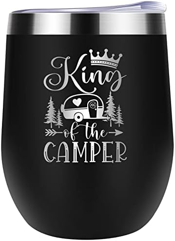 Hopedoit Camping Gifts Wine Tumbler 12OZ, Camping Gifts for Men, Camper Gifts, Gifts for Campers, King of The Camper, Gifts for RV Campers, Camping Gifts for Camper, Cool Gifts for Camping Lovers Cup