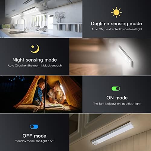 OUILA 36 LED Under Cabinet Lights, 5000K Motion Sensor Cupboard Light Wireless USB Rechargeable 800mAh Night Light with Magnetic Strip for Stairs, Wardrobe, Hallway, Kitchen, Garage-2 Packs