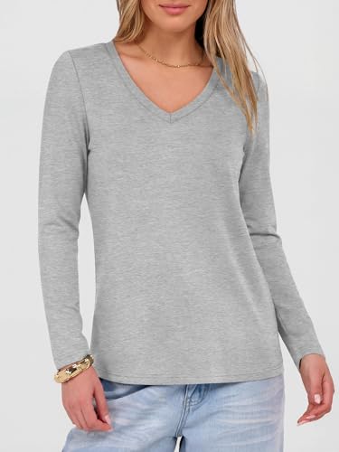 Image of ANRABESS Women's Long Sleeve Shirts V Neck Fall Tops | Soft Comfort Wrinkle Free Tshirts, Basic Tee, Winter Layer Clothing, Business Casual Work Fall Outfits, Travel Daily Wear