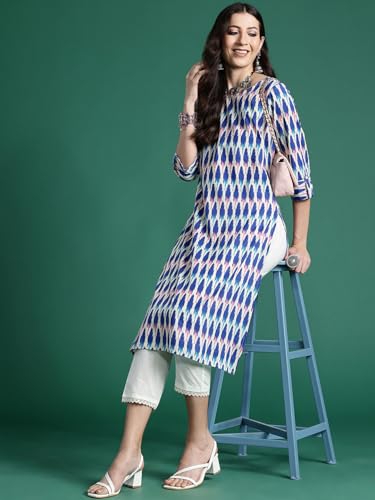 Image of INDO ERA Women's Pure Cotton Straight Fit Printed Straight Kurta