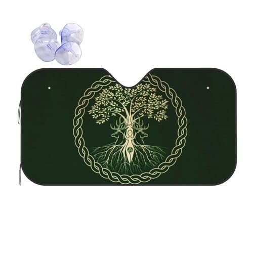 Yule Christmas Tree Pagan Deer Yuletide Wicca Celtic Ritual Norse Nordic Viking Goddess Wiccan Wicca Windshield Sun Shade Front Protector Folding Car Sun Visor Blocks Uv Rays Keeps Your Vehicle Cool: Small Black4