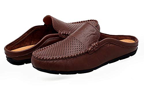 Image of Go Tour Mens Mules Clog Slippers Breathable Punching Leather Slip on Shoes Casual Loafers