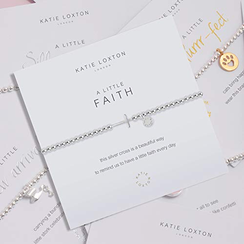Katie Loxton A Little Faith Horizontal Cross Silver Women's Stretch Adjustable Cross Charm Bangle Bracelet #TOP4