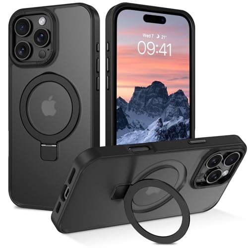 BENTOBEN Magnetic Case for iPhone 16 Pro Max with Stand [Compatible with Magsafe] Invisible Ring Stand Translucent Matte Military Grade Protection Shockproof Cover for iPhone 16 Pro Max Black