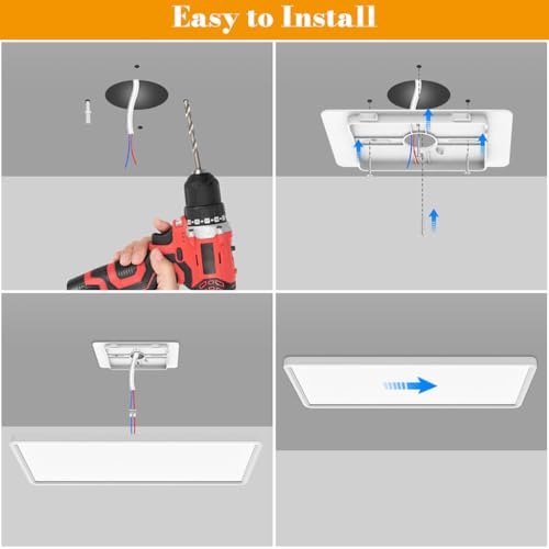 Image of ELEPHANTBOAT 48W LED Ceiling Light with Remote,3000K-6500K Dimmable Flush Mounted Ceiling Light with Back Amber Light Design,58x22cm, Slim Square Ceiling Lamp for Bathroom, Living Room,Hallway