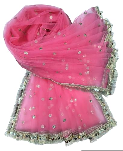 Image of Navti Creations Women's Lightweight Net Dupatta With Sequence Embroidery & Kiran Border (Length 2.25m)