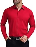 COOFANDY Men Long Sleeve Button Up Shirts Wrinkle Free Dress Shirt Business Formal Shirts Red