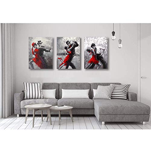 Abstract Dancing Paintings For Bedroom Wall Decorations Framed Tango Black And White Canvas Wall Art With Hook Ready To Hang 3 Panels Dancer In Red And Black Suits Wall Art For Kitchen 12×16Inch #TOP2