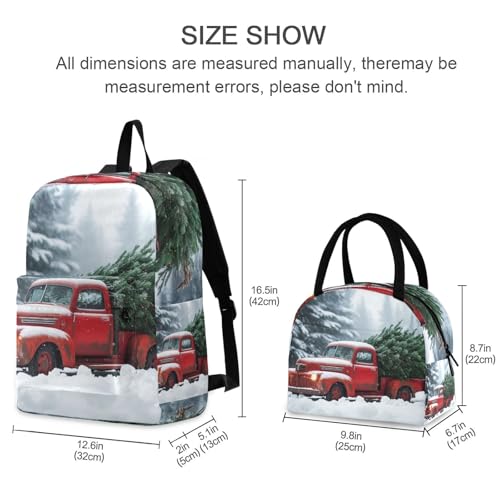 Backpack Lunch Box Set Large Capacity Travel Backpacks and Insulated Lunch Bag for Commute Hiking Picnic Truck Christmas Tree Print2