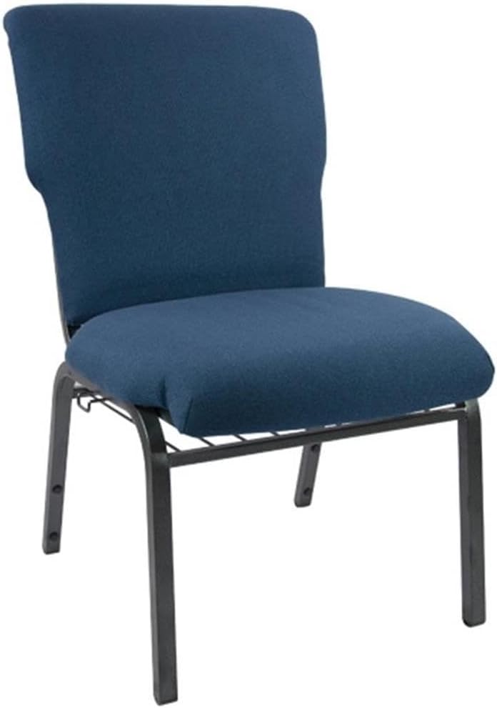 BOWERY HILL Modern 21" Fabric Church Chair, Navy and Silver Vein Finish, Durable Steel Frame, 4" Padded Seat with Waterfall Edge, Built-in Lumbar Support, Stacking Chair for Banquet Hall or
