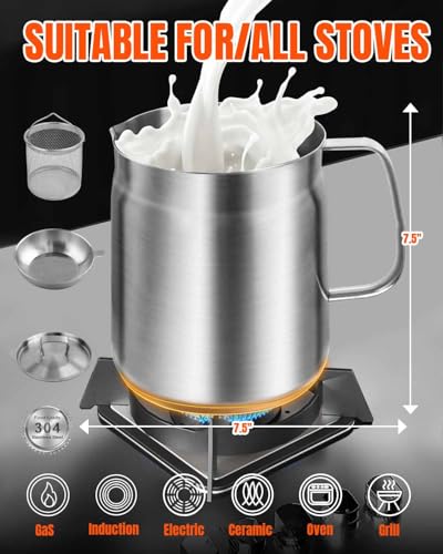 Miniatura 7 de Rumicet Olla De Filtro De Aceite De Acero Inoxidable 304, Depósito De Filtro De Aceite Multifuncional De 2 Litros, Recipiente Resistente Con Colador Y Tapa, Ideal Para Cocinar, Freír Y Filtrar Aceite,