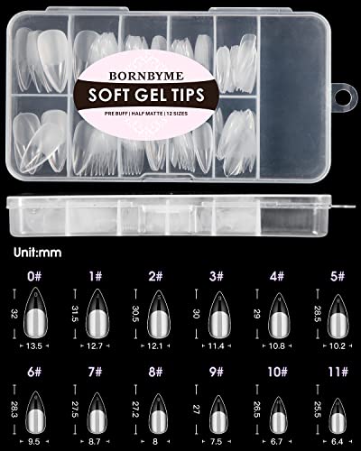 Soft Gel Nail Tips Medium Stiletto, 120Pcs Pre Buff Full Cover Shaped Nail Extenison Tips Half Matte Gel X Nail Tips Bornbyme #TOP4