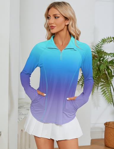 Image of LOMON Women Long Sleeve Shirts Sun Protection 1 /4 Zip Summer Quick Dry Hiking Shirts Quarter Zip Pullover for Women