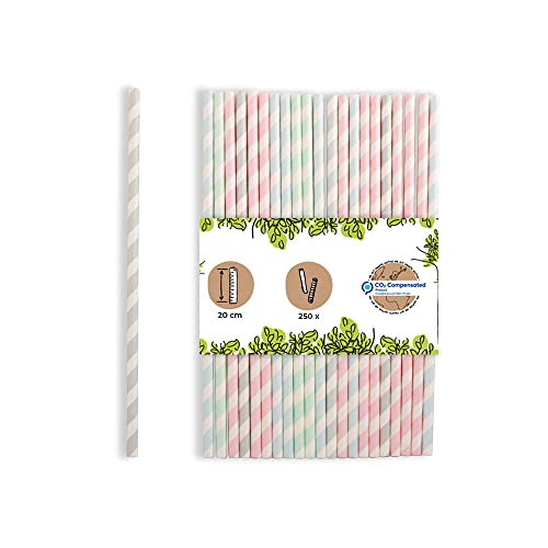 GREENBOX Papier-Strohhalme 20 cm pastell gestreift I Ø 0,6 cm I nachhaltige Strohhalme für Feste & Gastro I biologisch abbaubar & plastikfrei I aus recycelten Materialien I 250 Stück