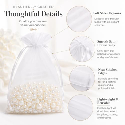 Image of Hopttreely 50Pcs White Organza Bags 6x9 Inches, Large Mesh Gift Bags Drawstring, Jewelry Pouches Candy Treat Sachet Mesh Bag Drawstring for Wedding Party Favors Baby Shower and Fruit Protection