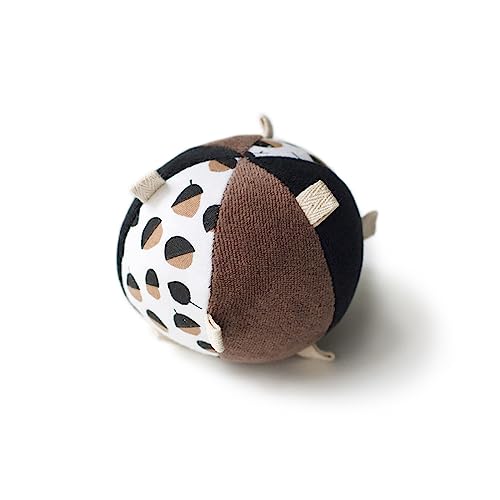Image of Wee Gallery Taggy Ball with Rattle, Soft Sensory Baby Toy, Sensory Ball with Organic Cotton Fabric, Little Tags & Gentle Rattle for Tummy Time, Grasping & Developmental Play, Acorns