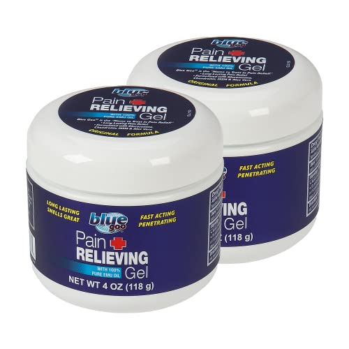 Blue Goo Pain Relieving Gel - Fast Acting, Cooling/Soothing Relief, for Back/Neck Pain, Muscle/Joint Pain, Arthritis, Sprains, Bursitis, Strains, Tendonitis - Made with 100% Pure Emu Oil - 2 Pack, 4oz