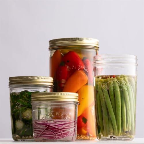 Image of Kilner Premium 4 x 350ml Wide Mouth Airtight Glass Preserve Jar | Multipurpose Kitchen Storage Container for Storing and Preserving Jams, Pickles, Chutneys