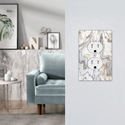 White Marble 1 Gang Outlet Covers Duplex Receptacle Wall Plate Decorative Electrical Faceplate Lightswitches For Bathroom Home Living Room Bedroom Room Decorate #TOP6