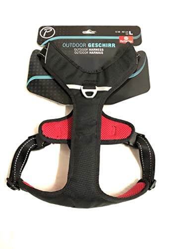 Petlando Outdoor Hundebrustgeschirr Schwarz/rot mit reflektierenden Streifen L (Brustumfang 68-82 cm)