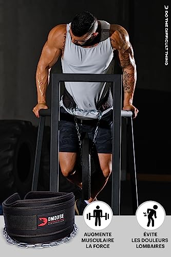 DMoose Ceinture de Musculation avec chaîne pour Pullup, Ceinture de Gymnastique pour Powerlifting, Squat, Bodybuilding, Acier résistant avec Support Confortable en néoprène – Image 3
