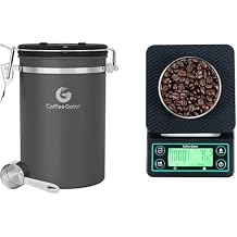 Coffee Gator Coffee Canister -22oz Airtight Stainless Steel and Coffee Scale 0.1 Precision with Timer