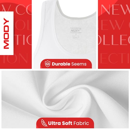 Mody Camiseta regata masculina canelada, gola redonda de algodão, camiseta branca de algodão, sem et
