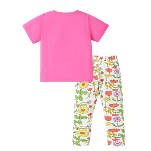 Image of HILEELANG Toddler Girl Easter Outfit Spring Summer Cotton Leggings Pants Tees Shirts Clothing Sets