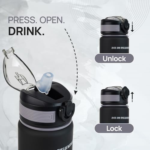 Image of SKYTONE Water Bottle 1 Litre, Motivational Water Bottles, Leakproof Durable BPA-Free Non-Toxic Bottle for Office, Gym, Home, Outdoor (Black)